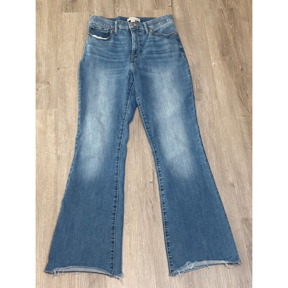 Lucky Brand Stevie High Rise Flare Jeans Medium Wash Raw Hem‎ Womens 10/30 R